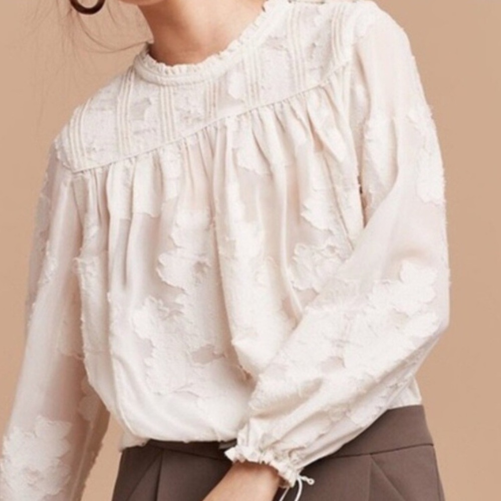 Wilfred Cream Textured Floral Pintuck Blouse